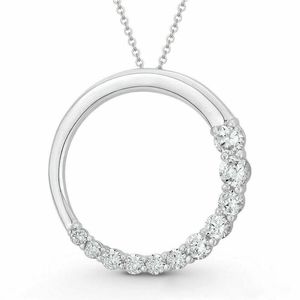 14K White Gold Circle Pendant .3ct Created Diamond